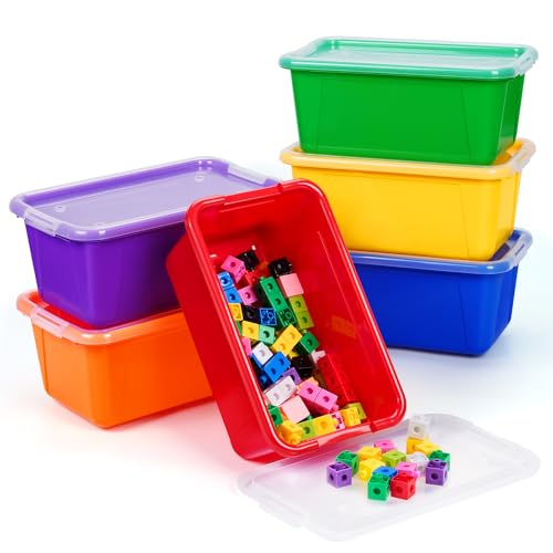 GAMENOTE 6 Quart Stackable Plastic Storage Bins with Lids, 6 Pack, Colorful - color: Colorful