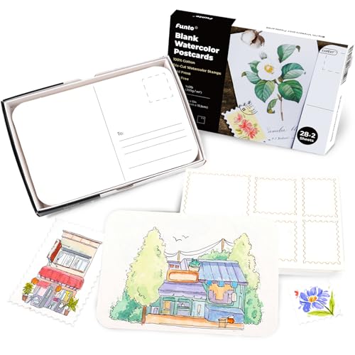 Funto 4x6 100% Cotton Watercolor Paper Postcards, 28 Cards + 2 Stamp Sheets | 140lb/300gsm Cold Press, Acid-Free Heavyweight Watercolor Cards for Artists, Beginners, Greeting Cards and Creative Art - style: 4x6 Postcards-100% Cotton