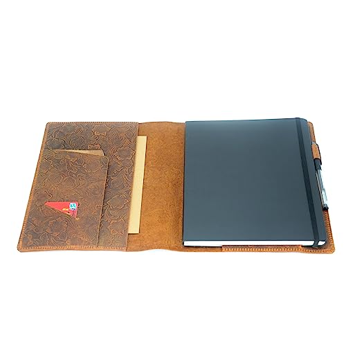 JJNUSA Leather Cover Compatible With Moleskine XXL 8.5" x 11", Notebook Travel Journal Cover Distressed Leather Cahier Refillable Writing Diary Flower Brown