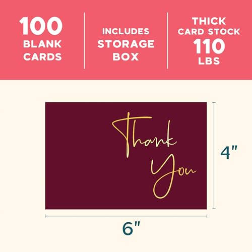 VNS Creations Thank You Cards With Envelopes - 100 Pack 4 x 6 Blank - Wine - color: Wine (Gold Foil), size: 100 Pack - 4" x 6" (Value Pack)