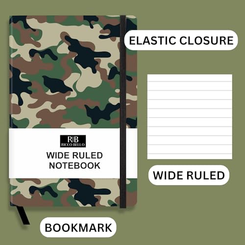 RICCO BELLO Wide Ruled Hardcover Diary Journal, Green Camouflage - color: Green Camouflage