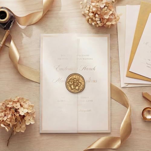 UNIQOOO Wax Seal Stickers - 3D Vintage Floral Wedding Invitation Envelope Botanical Seal Stickers, 50 Pcs Self- Adhesive Antique Gold Flower Stickers, Perfect for Invitation, Gift Wrapping, Party - color: Antique Gold, size: Vintage Floral,50