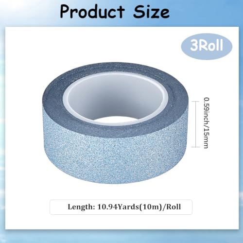 GORGECRAFT 10M*15mm*3 Rolls Glitter Adhesive Tape Foil Masking Tapes Sky Blue Washi Paper Stick for DIY Scrapbook Decorative Adhesive Sticker Craft and Gifts Wrapping Car Furniture Walls - color: Sky Blue