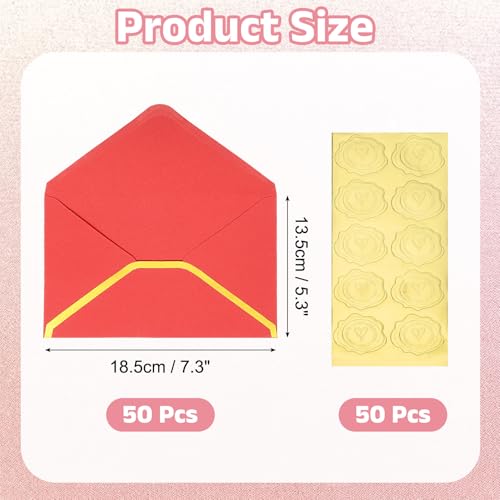 PATIKIL 50 Pcs A7 Envelopes, 5 x 7" Gold Border Invitation Envelopes Mailing Party Envelope for Wedding Invitation Cards Greeting Graduation Birthday Office, Red - color: Red