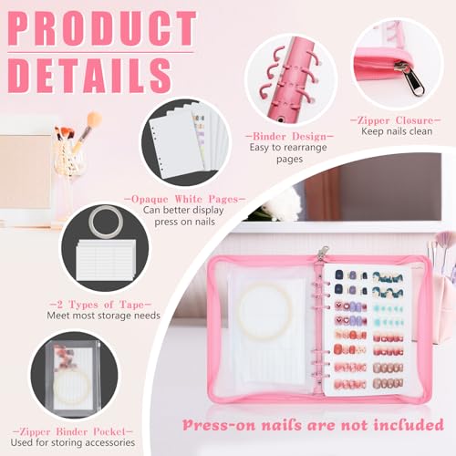 KEIFIN A5 Press On Nail Book Display Storage Organizer Binder, Pink - color: PINK