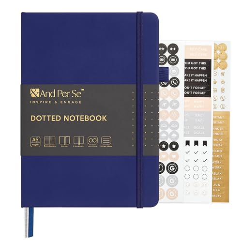 &And Per Se Dotted Journal – A5 Hardcover, Dot Grid Notebook for Planning & Journaling, 160 Pages 100gsm Paper, Stickers - 5.7'' x 8'' (Royal Blue) - color: Royal Blue, style: Dotted 160 pages