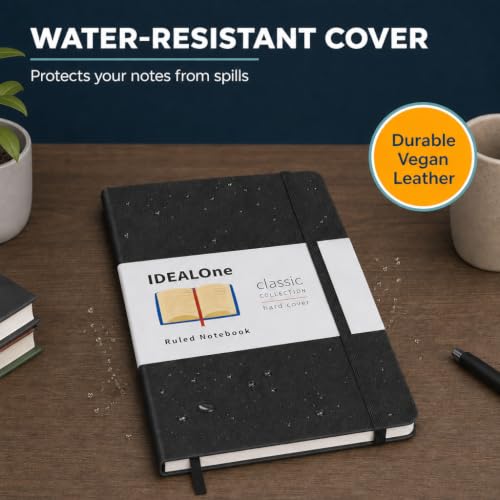 IDEALOne Hardcover Journal Lined–A5 (5.7x8), College Ruled Journaling Notebooks,160 pages, 100GSM Thick Paper, Journal for Women, Men, Teens - Black - color: Black Lined, size: Single