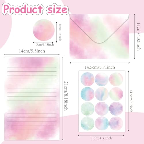 50 Pcs Stationery Paper Envelopes Set (6Style) | Includes 24 Lined Writing Paper & 24 Envelopes with 24 Stickers, Cute Watercolor Letter Writing Stationery Paper Envelopes - color: Watercolor