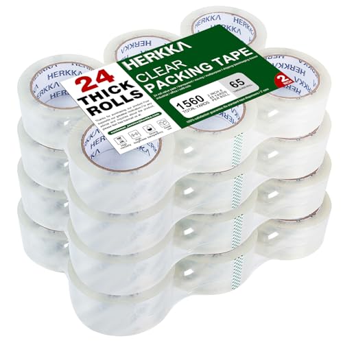 HERKKA Clear Packing Tape, 24 Rolls Heavy Duty Packaging Tape for Shipping Packaging Moving Sealing, Thicker Clear Packing Tape, 2 inches Wide, 65 Yards Per Roll, 1560 Total Yards - size: 24 PACK 2 INCH WIDE