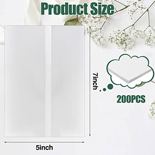 200 Pcs Pre-Folded Vellum Jackets for 5 x 7 Invitations Translucent Wedding Invitations Paper Tracing Paper Invitation Folded Vellum Paper Wraps for DIY Photos Postcards Wedding Birthday Invitations