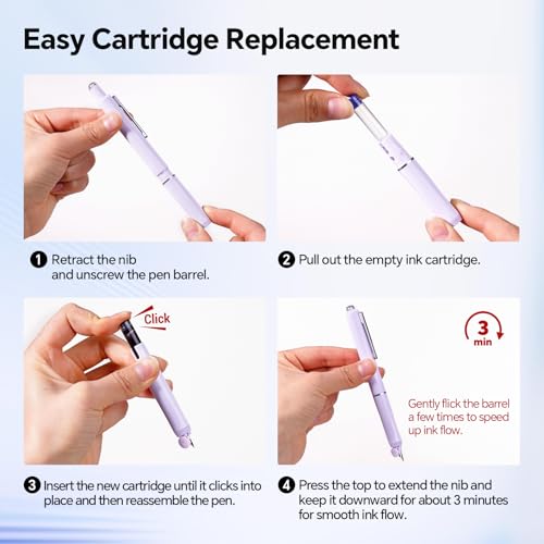 WRITECH Fountain Pen Fine Nib: Retractable Black Ink Pens Set Includes 5 Ink Cartridges Smooth Writing for Calligraphy Sketching Journaling Gift (Purple) - color: Purple Pen