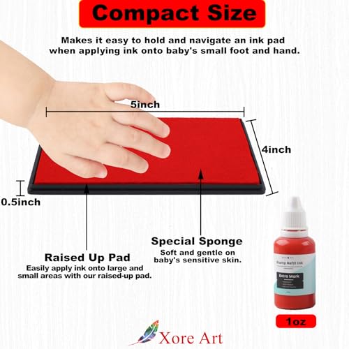 5"x4'' Large Ink Pad Washable Stamp Ink Pad for Baby Footprint Handprint with 30ml Premium Refill Ink (Red) - color: Red