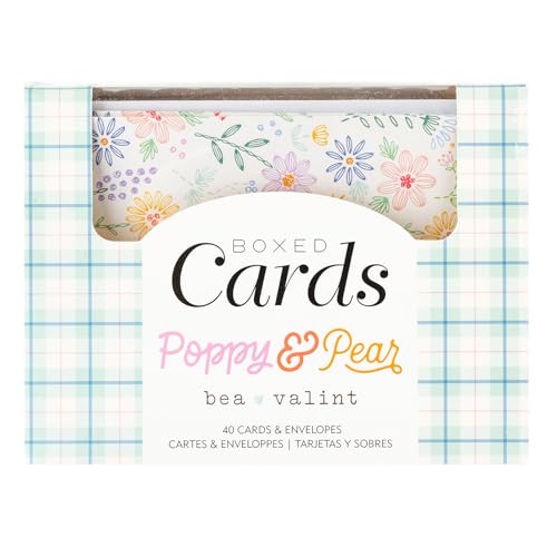 Bea Valint Blank Greeting Cards and Envelopes, 40pk - A2 Envelopes with Assorted Cards for All Occasions and Thank You Notes - 10 Unique Designs, Poppy & Pear - color: Poppy & Pear