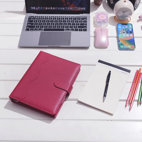 WASON A5 Binder PU Leather Journal Ring Portfolio Lined Notebook Refillable Paper Diary with Removable Clipboard Writing Notepad for Travel Business School Agenda Organizer (Red) - color: Red