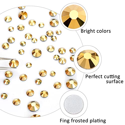 3792pcs Gold Crystal Flatback Rhinestones Glass Diamantes Round Gems for Crafts Nail, Makeup, Clothes, Mixed 6 Sizes with Wax Pencil and Tweezer Kit(SS6~SS20) - color: Gold