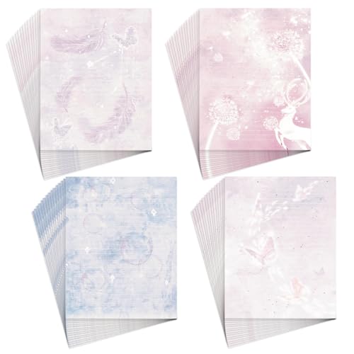 60 Writing Stationery Paper, Lined Stationery Paper for Writing Letter, Double Sided Vintage Letter Paper with Lines,100 GSM, 8.5x11 Inch, 4 Unique Design (Dreamy Pattern) - style: Dreamy Pattern