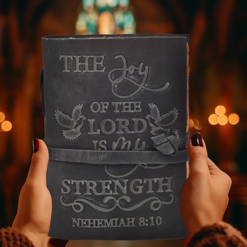 LEATHER VILLAGE Leather Bible Journal Joy Verse, Slate Grey 7x5. - color: Grey