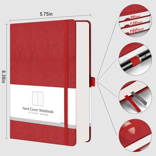 AHGXG Dotted Journal, 320 Pages, A5 (5.75'' × 8.38'') - color: Red, size: A5