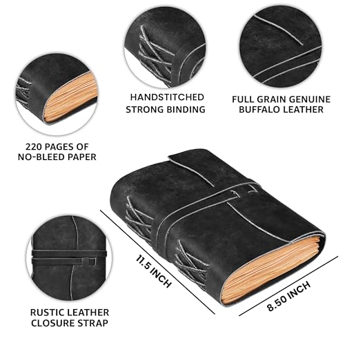 LEATHER VILLAGE Leather Journal Notebook Edge Cut, Black A4. - color: Black, size: 11.5 inches X 8.50 inches