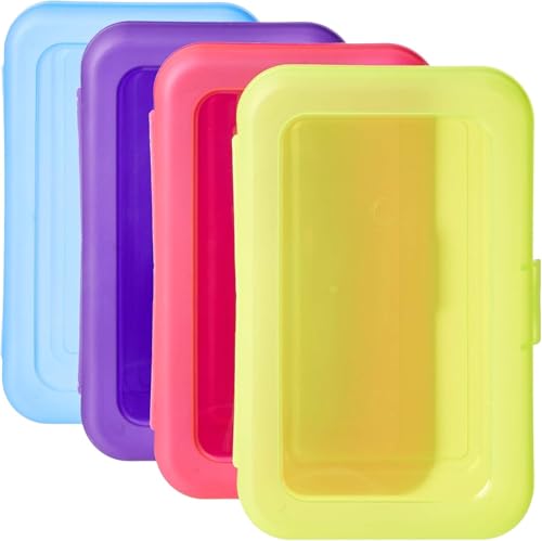 Amazon Basics Large Pencil Cases,Storage Organizer,Durable Plastic School Supply Box,Multi-Color Student Organization for Office,College & Classroom Supplies,(Pack of 48) - size: 48-Pack
