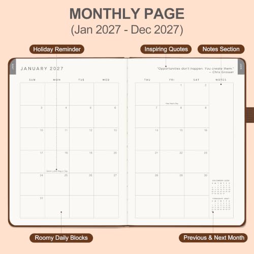 &And Per Se 2027 Planner, 12-Month Monthly & Weekly, 2027 Calendar Planner with 100gsm Paper, B5 Hardcover Faux Leather, 7.5" x 10" (Dark Brown) - color: Dark Brown, size: 7.5" x 10"(Jan 2027-Dec 2027)