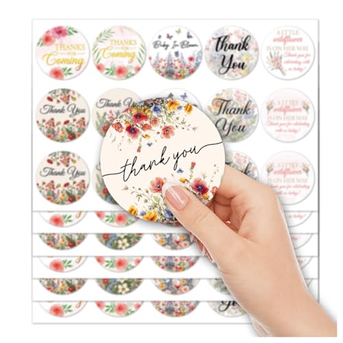 Pack 90 Pcs Little Wild Flower Baby Shower Stickers for Party Favors Kids Girls Toddlers Thank You Labels Birthday Supplies Cute Aesthetic Sticker Round Waterproof Vinyl Decals - color: Baby Shower A19