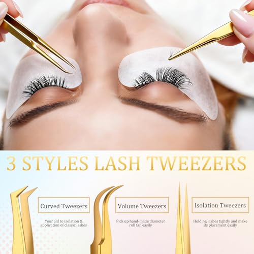 Mudder 6 Pack Eyelash Extension Tweezers Stainless Steel Lashes, Gold - color: Gold