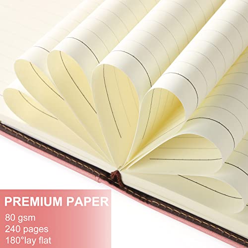 A5 Lined Leather Journal with Pen, 240 Pages Refillable Hardcover Notebook with Pocket and Magnetic Buckle, 80gsm Thick Daily Diary for Men and Women, Great Gift for Business Travel Personal - Pink - color: Pink, size: A5 Lined Paper