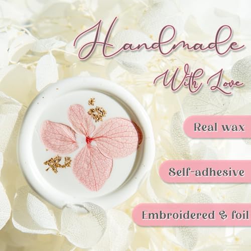 Nuvretk 20pcs White Wax Seal Stickers with Dried Flowers & Gold Foil – Handmade Envelope Seals for Wedding Invitations & Gift Wrapping (Pink) - color: Pink