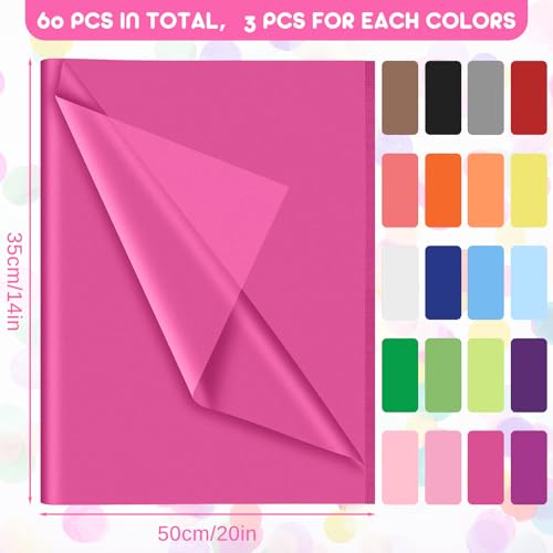 PLULON 60 Sheets Colorful Tissue Paper Bulk for Gift Bags Flower Packaging - color: Mixed Colors