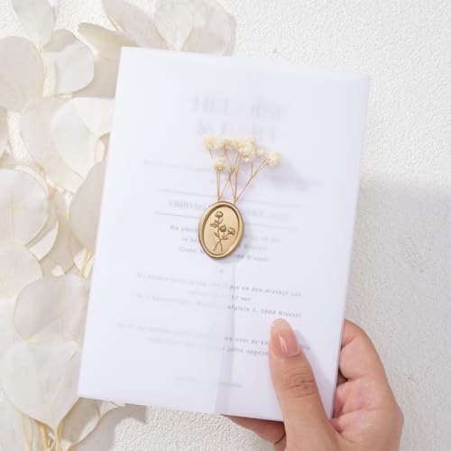 UNIQOOO Wax Seal Stickers - 3D Flower Oval Shape Wedding Invitation Envelope Seal Stickers, 50 Pcs Self- Adhesive Prosecco Metallic Light Gold Sticker, Perfect for Invitation, Christmas, Gift - color: Oval Flower, Light Gold