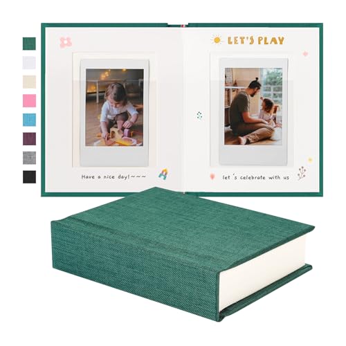 Instax Mini Photo Album with Writing Space, Linen Cover, Green - color: Green, size: 28 Pockets