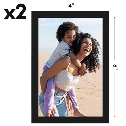 Americanflat 4x6 Picture Frame 2-Pack - Slim Molding - Black - size: 4x6