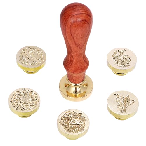 Yoption 6 Pcs Wax Seal Stamp Set, Botanical Flower Sealing Stamp Kit - color: Plant Set