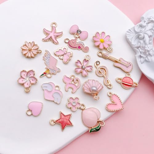 Youdiyla 40pcs Enamel Charms Alloy Metal Charms for Jewelry Making Necklace Bracelet Earring DIY Accessories - color: Pink
