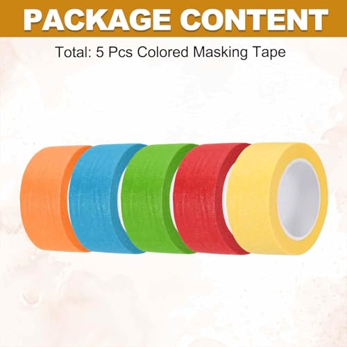 HARFINGTON 5pcs 1" x 11 Yard Colored Masking Tape Universal Crepe Paper Colorful Masking Painter Tape for Art Drawing DIY Handcraft Sealing, Blue Green Red Yellow Orange - color: Blue Green Red Yellow Orange, size: 1" x 11 Yard