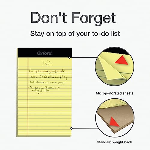 Oxford Premium Legal Pads, 12 Pack, Premium Note Pads, 50 Jr. Legal Ruled 5" x 8" Sheets, Canary Yellow Paper with Firm Back, Small Portable Notepads - size: 5 x 8