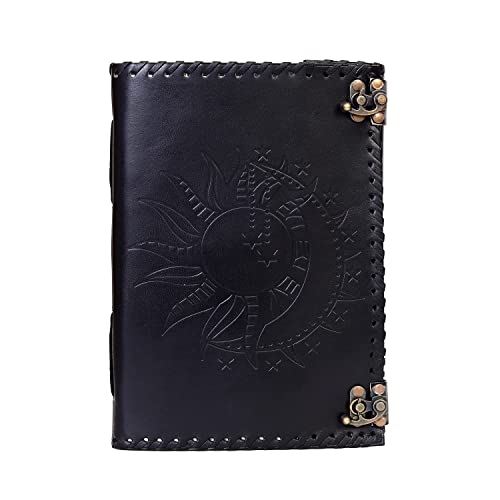 CREATIVE LEATHER ART Handmade Leather Journal Sun Moon Notebook (Black, 10x7 Inch) - color: Black, size: 10x7 Inch