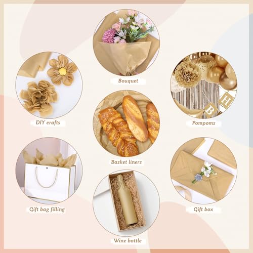 woric 160 Sheets Brown Tissue Paper for Gift Bags 20 X 14 Inches | Kraft Tissue Paper Bulk for Vintage Art Crafts Project Rustic Weddings First Day of School Decorations Business Packaging - color: Brown