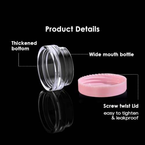 Eternal Moment 50 Pack 3G Sample Containers with Lids Cosmetic Small Jars | Makeup Travel Jars for Cream, Bead, Eye Shadow, Jewelry, Lotions, Powders, Glitters Lip Gloss with Labels,Spatulas (Pink) - color: Pink Lid, size: 0.1 Ounce