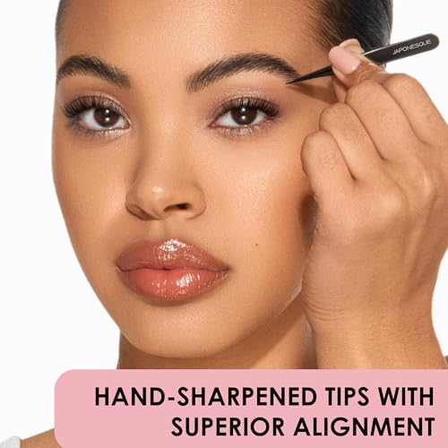 JAPONESQUE Slant and Point Tweezers Set, for Defining and Shaping Brows, Made with Hand-Sharpened Stainless, Ideal for Travel - style: Standard Set