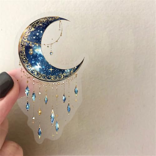 50PCS Dreamy Moon Crystal Gem Scrapbook Stickers Clear Celestial Vinyl Decals with Stars, Crystals & Galaxy Designs Aesthetic Stickers for Journaling, Planners, Crafts & Gifts (colourful-B10) - color: Colourful-b10