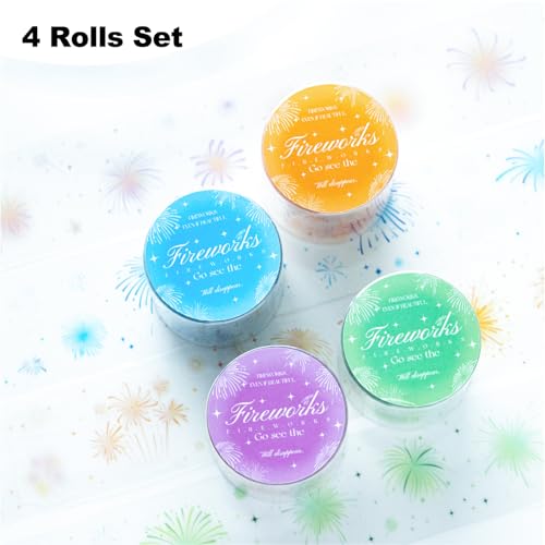 Fireworks PET Tape Set, 4 Rolls Pre-Cut Ephemera for Junk Journaling, Scrapbooking, Crafting, DIY Projects, Diaries, and Art Supplies - color: Watch Firework