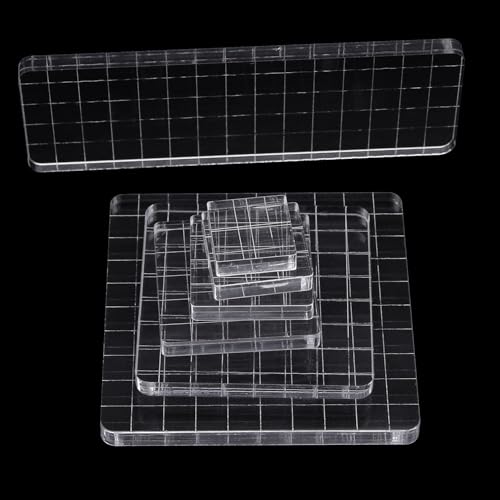 7Pcs Square-Shaped Clear Acrylic Stamp Blocks Set, Acrylic Stamping Blocks Tools Clear Stamps with Grid Lines for Photography Props Scrapbooking Crafts Card Making - style: Straight mixed 7pcs