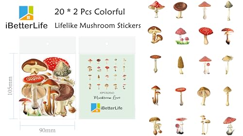 40Pcs Natural Mushroom Stickers for Scrapbooking - Self-Adhesive Transparent Flower Stickers Scrapbook Supplies Journaling Supplies for Adults Card Making Letters DIY Water Bottle Cards Decoration - color: Transparent Clear Colorful Ins Style Diy Mushroom