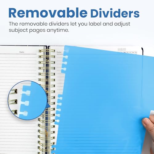 Taja Cute Large Spiral Lined Notebook for Work with 5 Removable Dividers - color: T-Golden Night