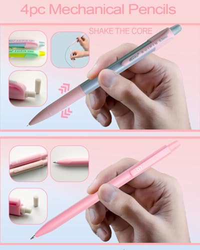JIZHIYUAN 53PC Aesthetic School Supplies with Pink Pencil Case for Students - color: Multicolor，Black