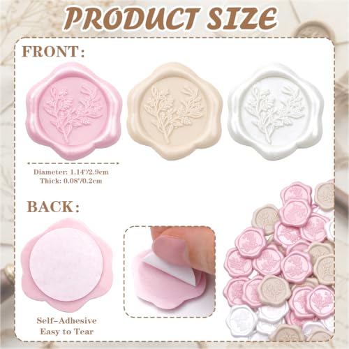 75pcs Multi-Color Floral Self-Adhesive Wax Seal Stickers | 3 Color Assorted Flower Seals For Invitation, Christmas Gift Wrap & Party Decor - color: Pearl White&Lotus-Pink&Nude, size: 75PCS