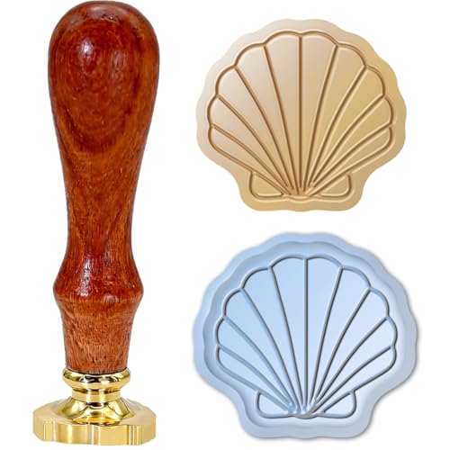 Shell Wax Seal Stamp 0.87 x 0.94 Inch Ocean Wax Stamps Sea Shell Design Removable Brass Head Sealing with Wooden Handle for Birthday Wedding Invitations Cards Gift Wrap DIY Scrapbooking - color: Shell