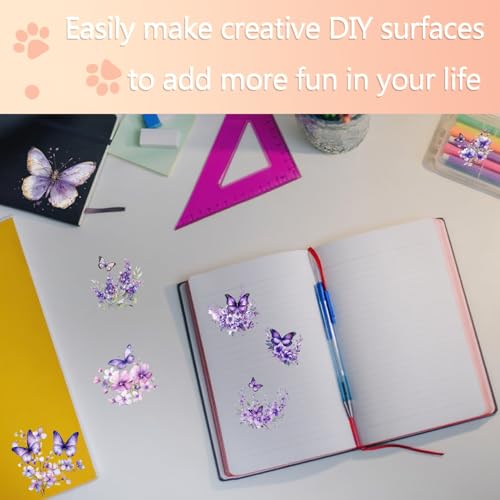 105 PCS Purple Butterfly Flower UV DTF Stickers | Durable no-heat cold Rub on stickers for keychains and party decorations.for DIY crafts and drinkware decoration - style: Purple Butterfly Flower